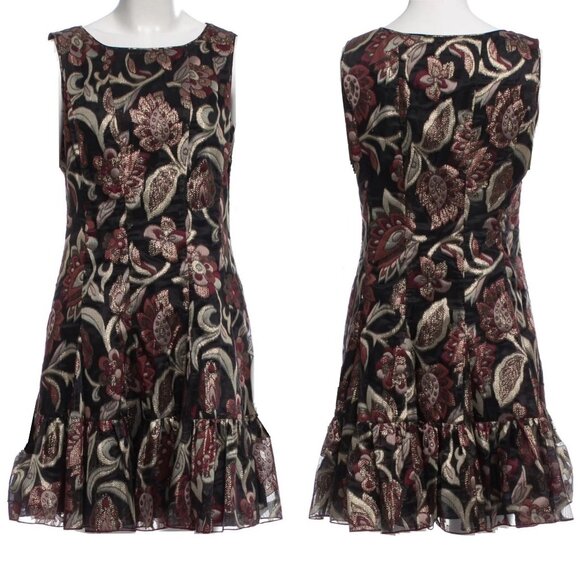 ANNA SUI Dress Metallic Floral Brocade Luxe Metallic Bronze Mini Ruffle Fall 17 - Picture 1 of 11
